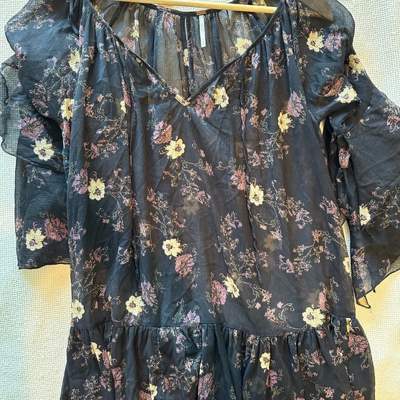 Free People Sunsetter Black Floral Long Sleeve Dress - Picture 4 of 7